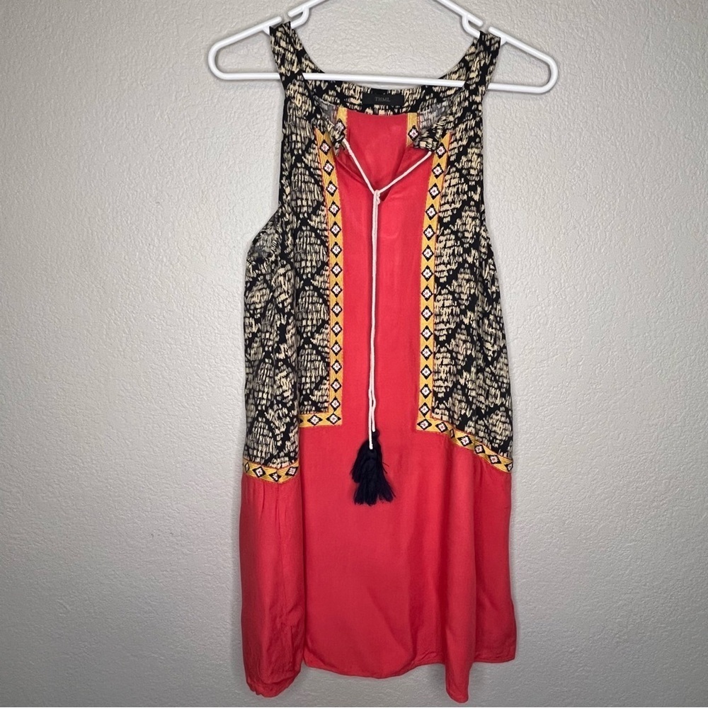 THML Anthropologie Bohemian Embroidered Halter Dress With Tassels Size Medium